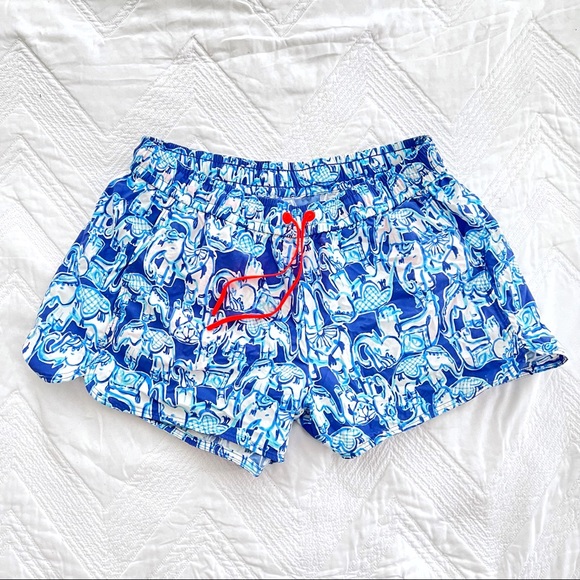 Lilly Pulitzer Run Around Luxletic Short Bomber Blue Get Trunky Elephant Swim S - Picture 2 of 7